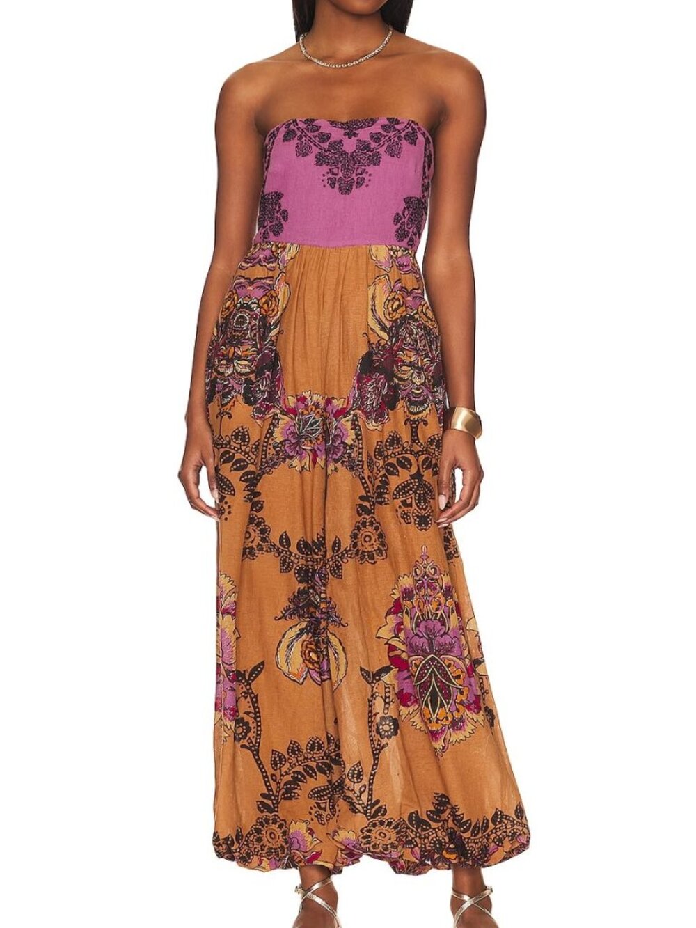 Free People Women's Indio Sun Jumpsuit in Golden Combo Size Small
